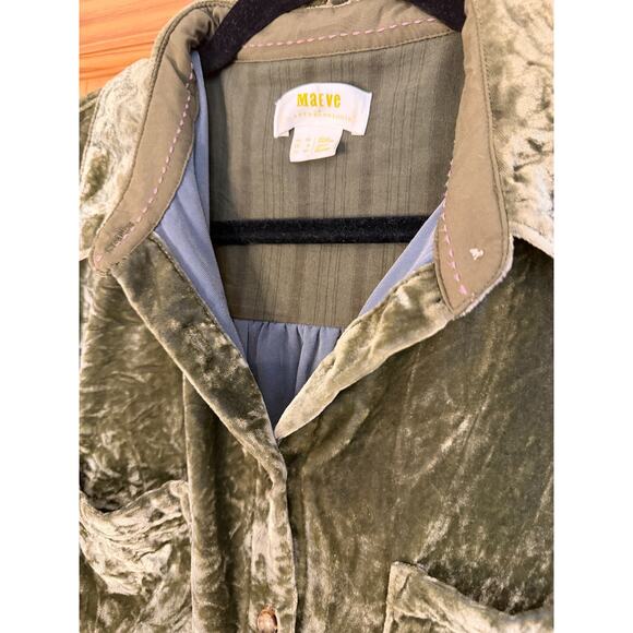Maeve by Anthropologie Karina Green Velvet Button-Up Relaxed Fit Shirt, Size 8 - Picture 6 of 7